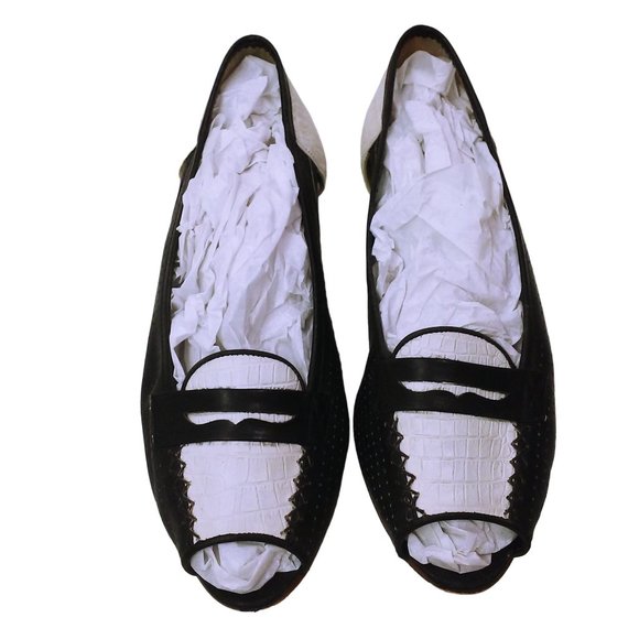 Vintage 80s Geoffrey Beene Bag Flat Shoes -6.5B Peek-a-Boo Toe Penny Loafer - Picture 5 of 11